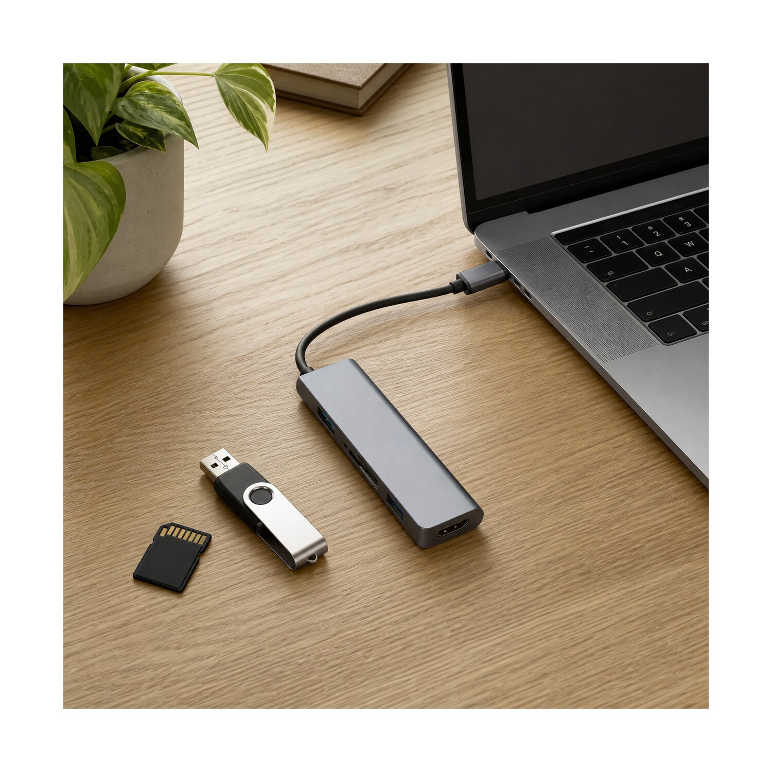 Test adaptera USB-C z pamięcią USB i czytnikiem kart