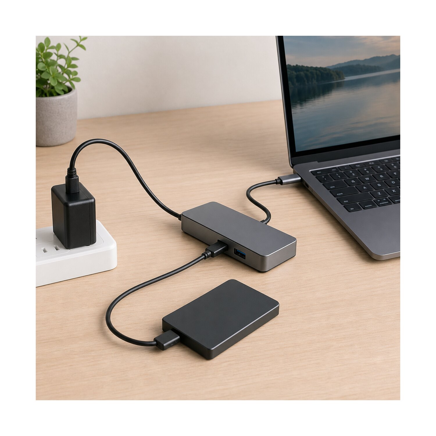 Adapter USB-C z dodatkowym zasilaniem przy laptopie