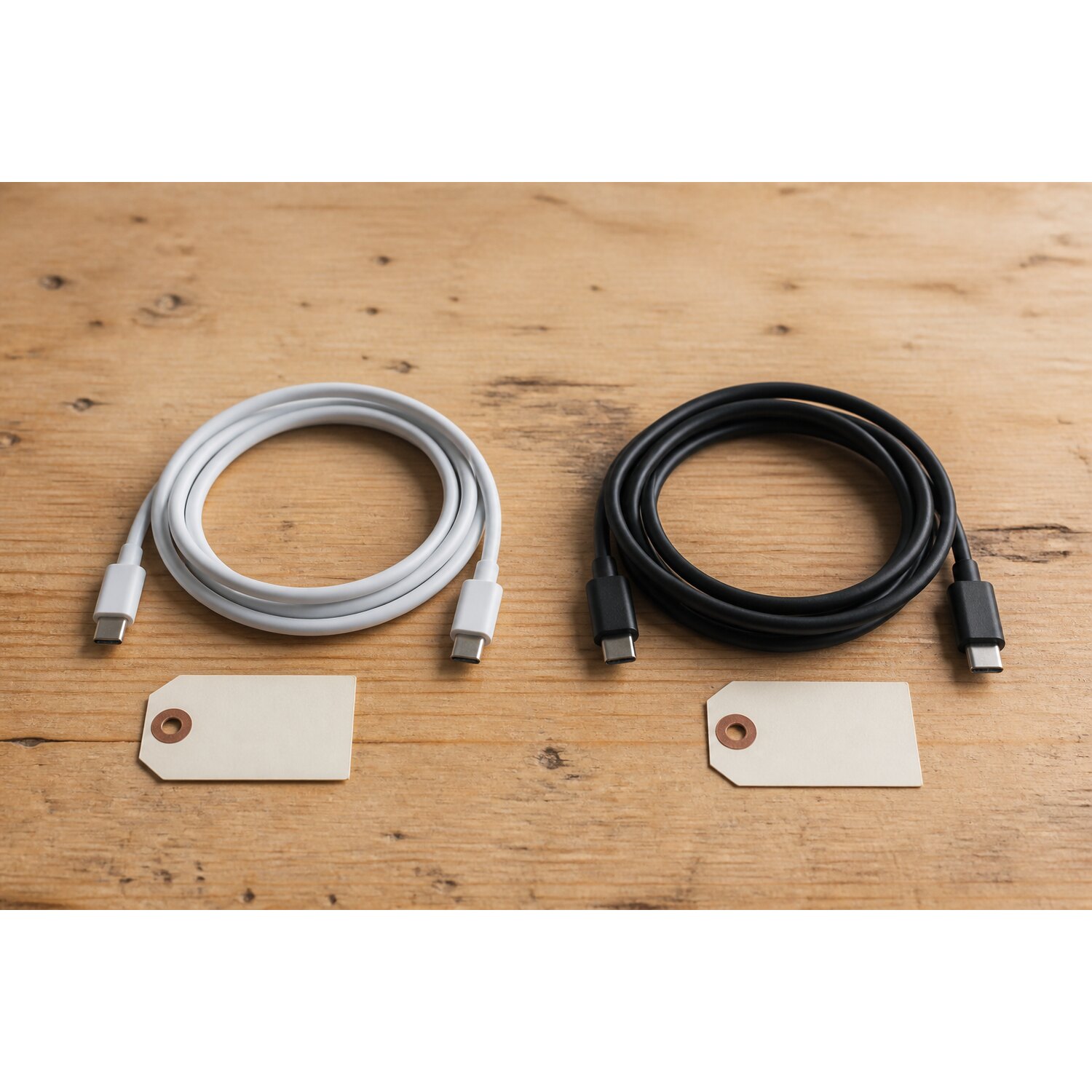 Dwa przewody USB-C przygotowane do porównania podczas ładowania