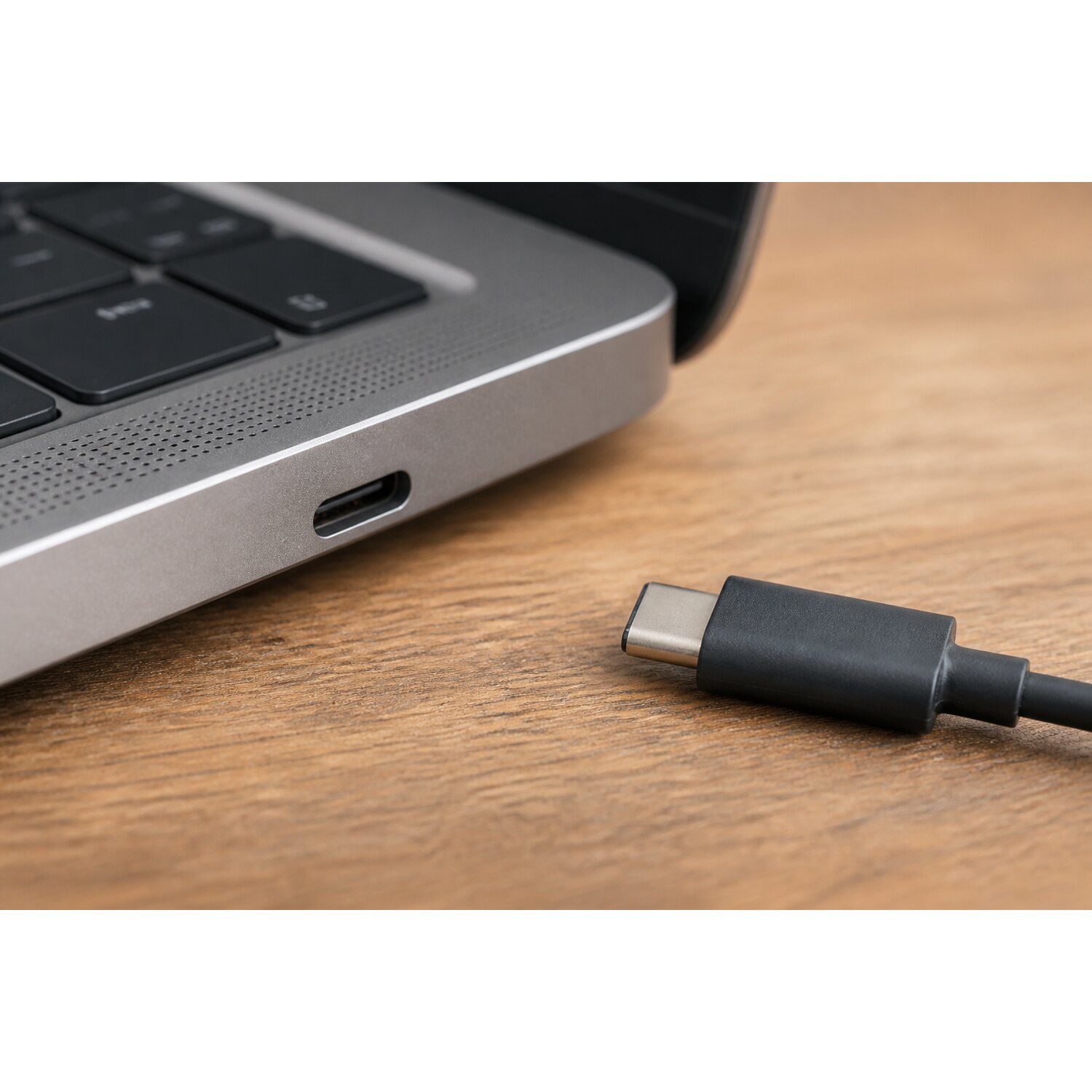 Port USB-C w laptopie oglądany w dobrym świetle