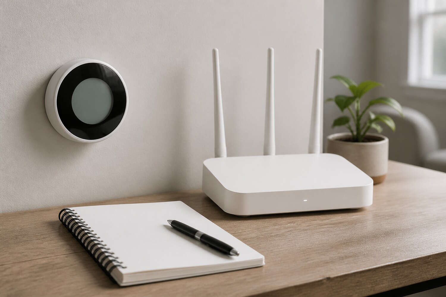 Termostat WiFi i router przygotowane do uporządkowanej diagnostyki połączenia