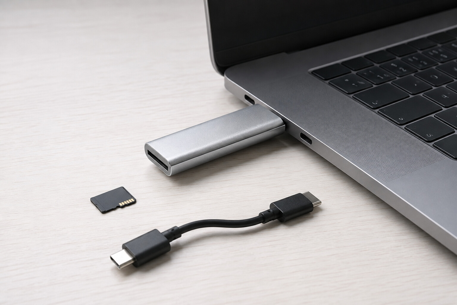 Zewnętrzny czytnik podłączony bezpośrednio do portu USB-C laptopa